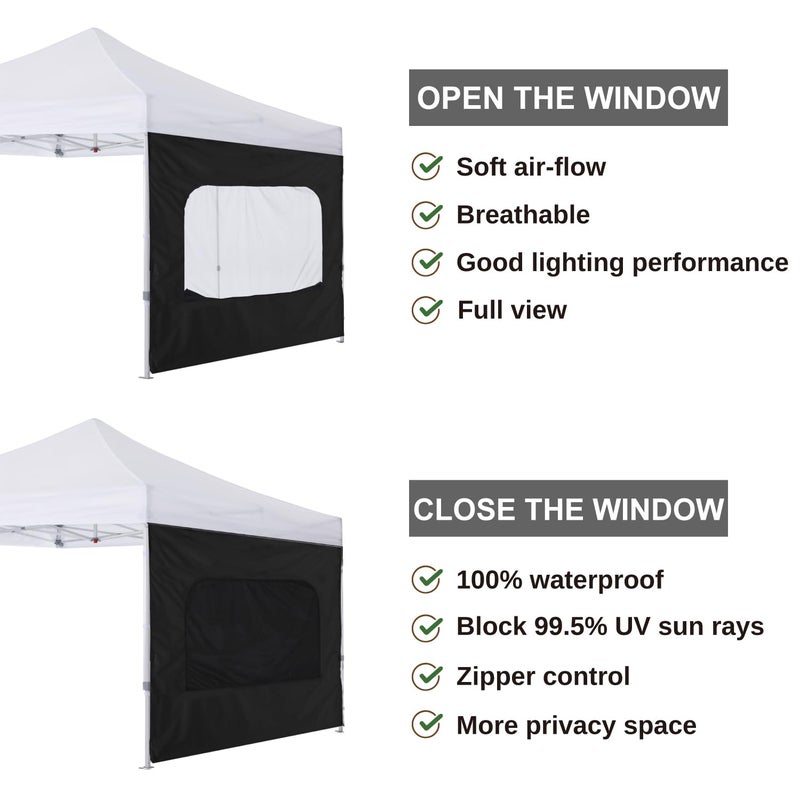COOSHADE SunShade SideWall with Mesh Window for 10x10 Pop up Canopy Tent, 1 Pack Sunwall Only (Black) - Image 2
